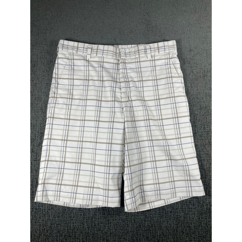 Nike Golf Dri-FIT Plaid Shorts Mens 32 White Tan Blue Performance Checkered